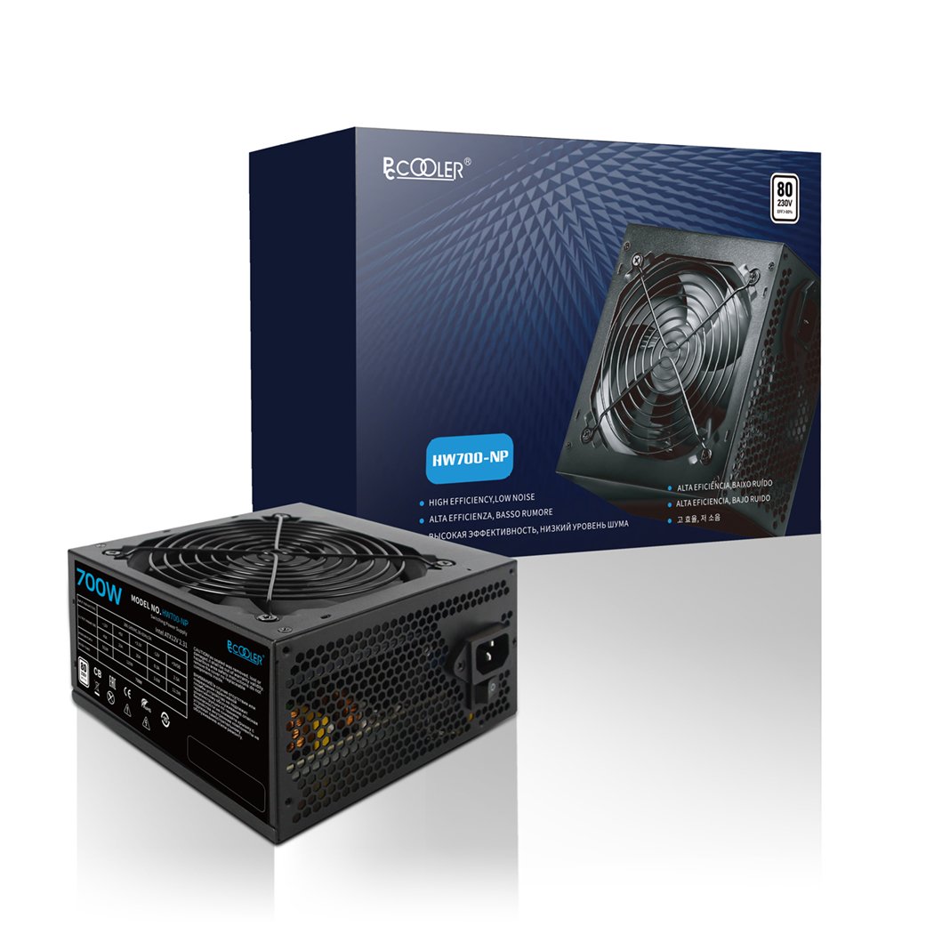 Блок питания PCCooler  700W, HW700-NP, Non Modular, 80+, КПД ≥80%, ATX, Fan 120mm, Черный, HW700-NP