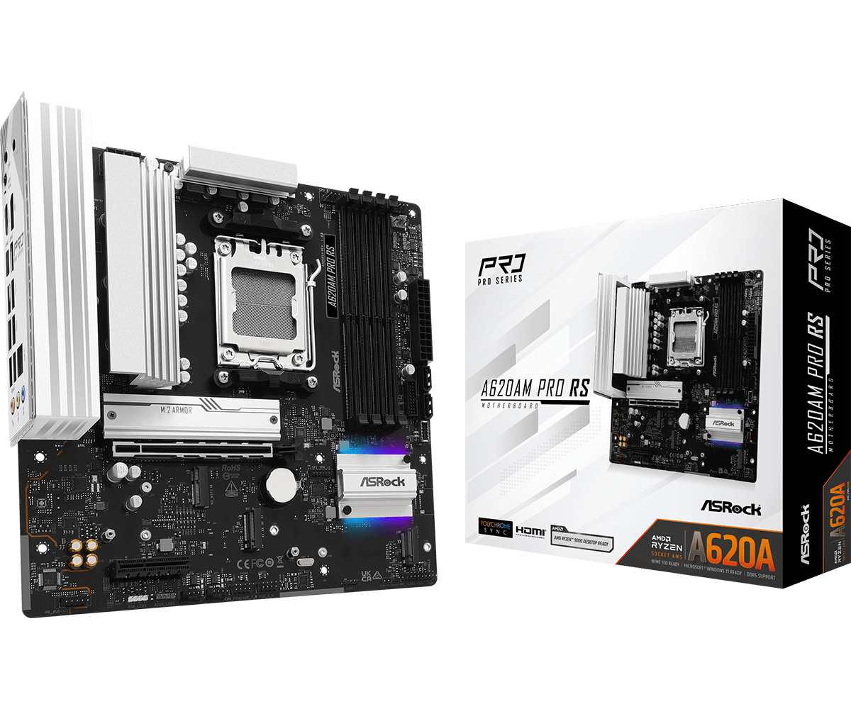 Материнская плата ASRock A620AM PRO RS AM5 4xDDR5 2xSATA3 RAID 3xM.2 Type-C HDMI DP mATX
