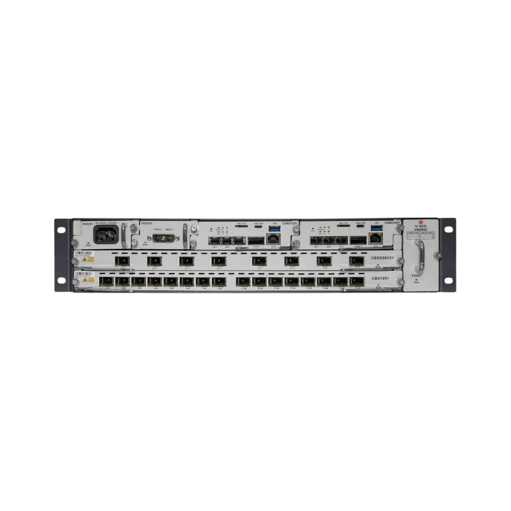 V-SOL V5600X2 — Шасси OLT высокой плотности 2U (До 32 портов GPON/Combo PON, uplink 100G QSFP28 / 10G SFP+, 1700 Gbps backplane)