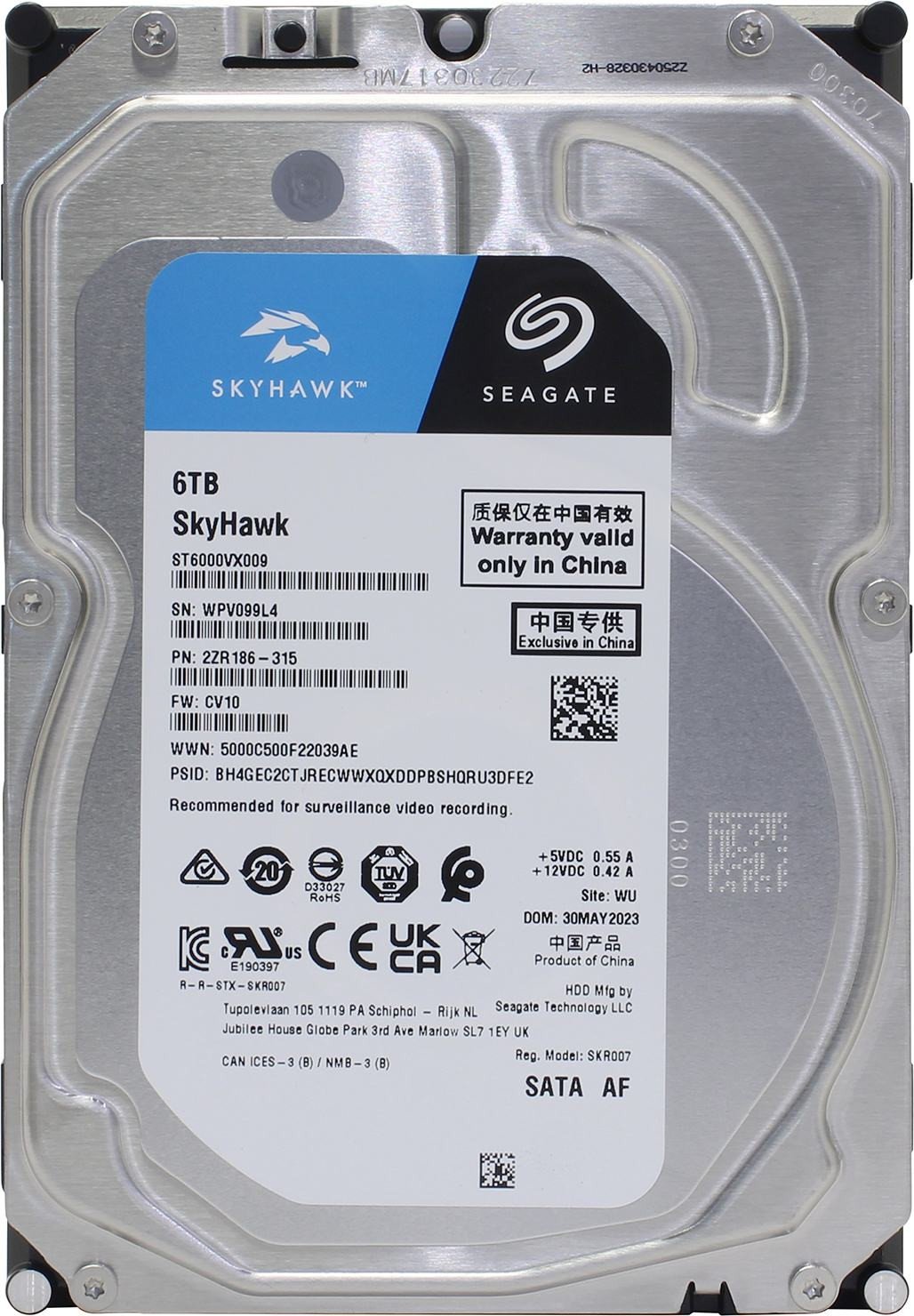 Жесткий диск для видеонаблюдения  6Tb Seagate SkyHawk Surveillance SATA3 3.5" 256Mb ST6000VX009