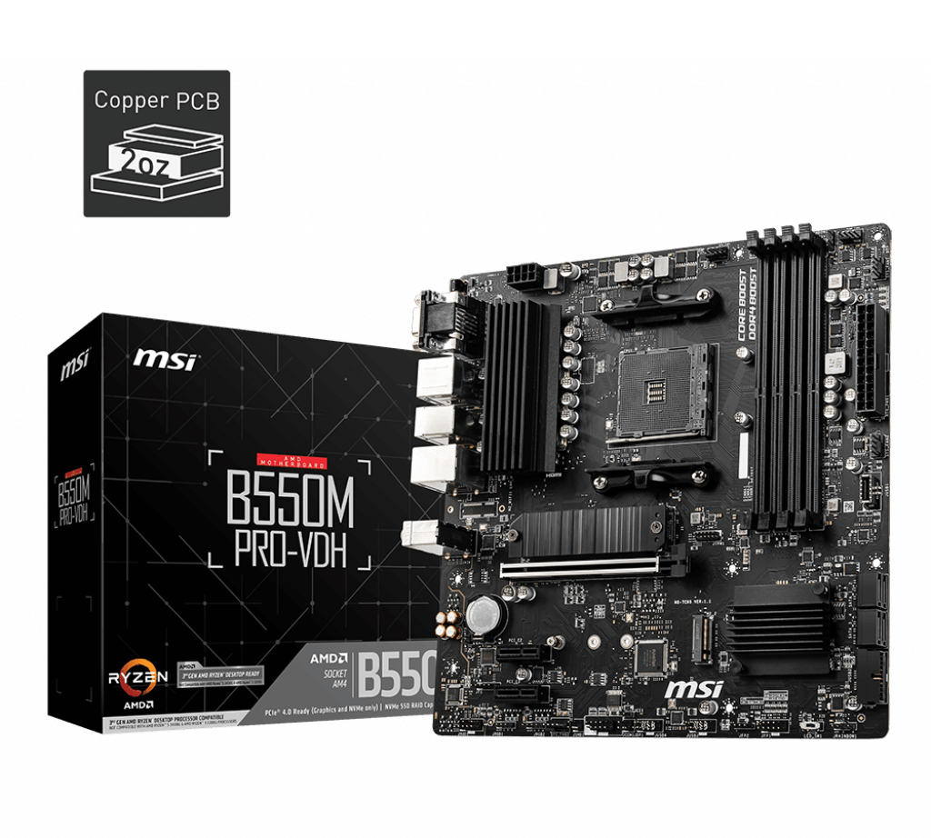 Материнская плата MSI B550M PRO-VDH AM4 4xDDR4 4xSATA3 2xM.2 VGA HDMI DP mATX