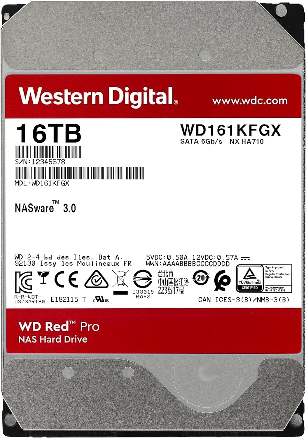 Жесткий диск для NAS систем HDD 16Tb Western Digital Red PRO SATA3 3,5" 7200rpm 512Mb WD161KFGX