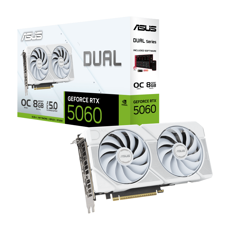 Видеокарта ASUS GeForce RTX5060 8Gb, DUAL OC Edition White, GDDR7 HDMI 3xDP DUAL-RTX5060-O8G-WHITE