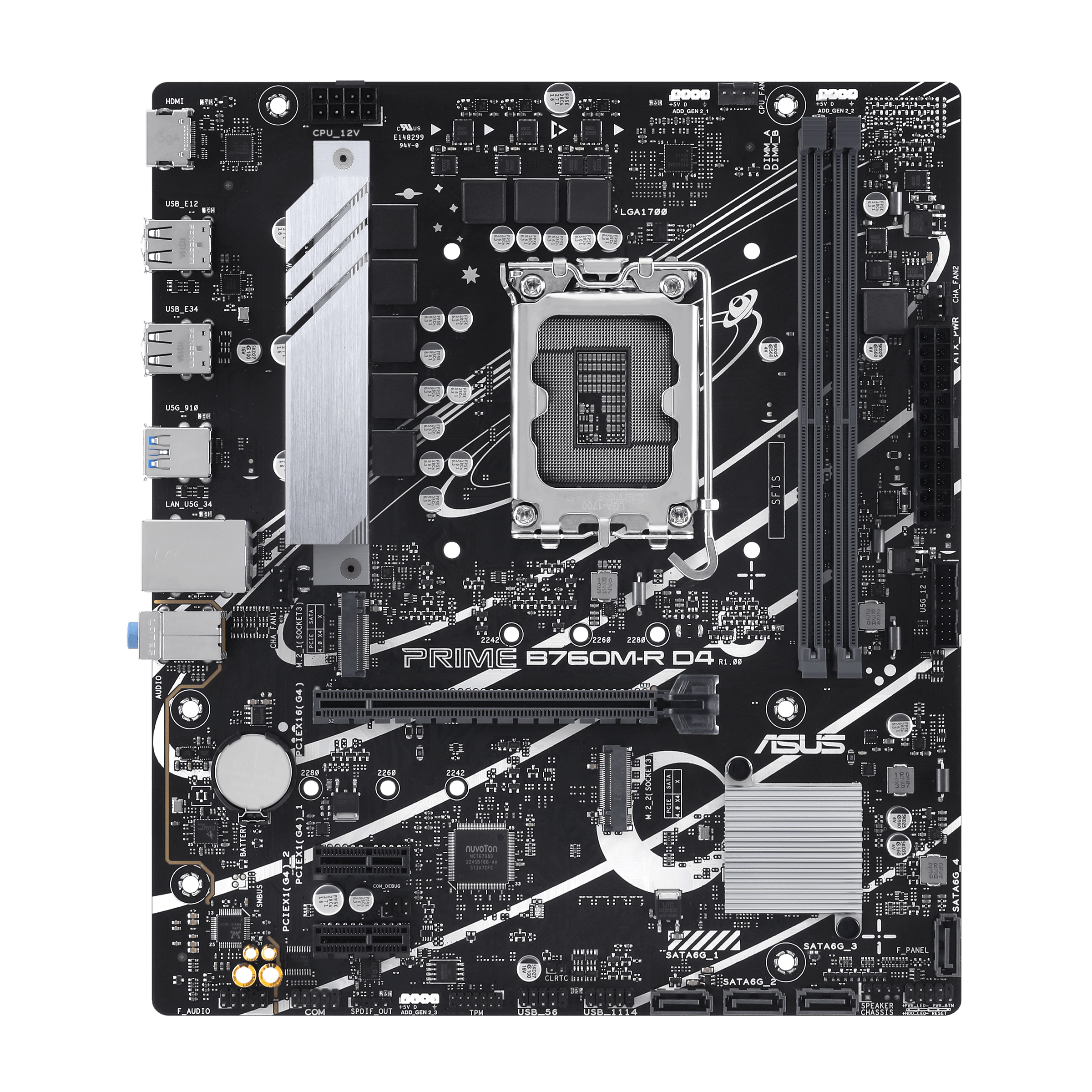 Материнская плата ASUS PRIME B760M-R D4, LGA1700 2xDDR4 4xSATA3 2xM.2 RAID 1xHDMI mATX