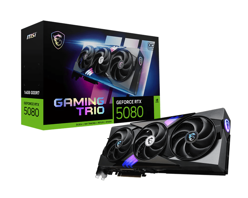 Видеокарта MSI GeForce RTX 5080 16G GAMING TRIO OC, 16G GDDR7, 256bit 1xHDMI 3xDP (G5080-16GTC)