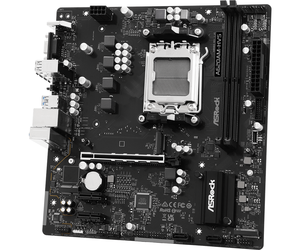 Материнская плата ASRock A620AM-HVS AM5 2xDDR5 2xSATA3 RAID 2xM.2 D-Sub HDMI mATX