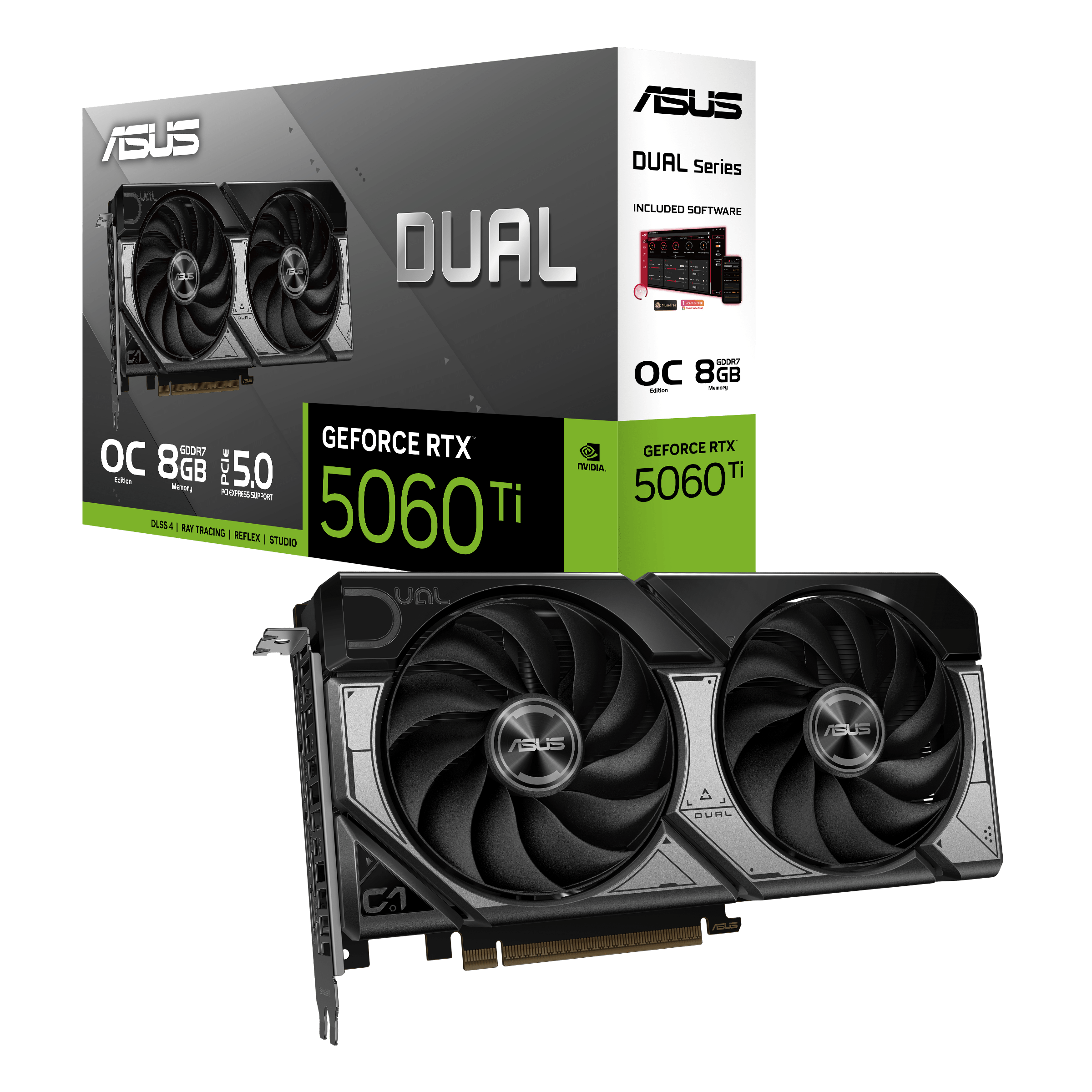 Видеокарта ASUS GeForce RTX5060 Ti  8Gb, DUAL OC GDDR7 128-bit 1xHDMI 3xDP DUAL-RTX5060TI-O8G