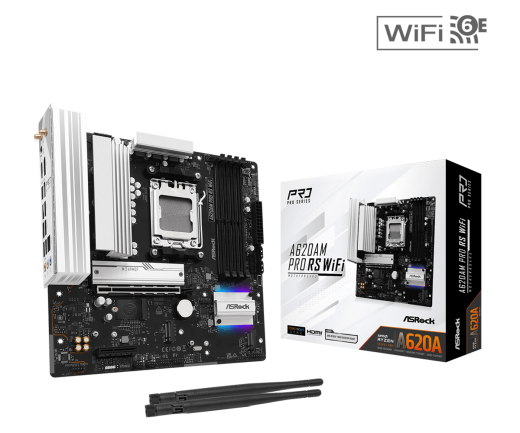 Материнская плата ASRock A620AM PRO RS WIFI AM5 4xDDR5 2xSATA3 RAID 3xM.2 Type-C HDMI DP WiFi6E mATX