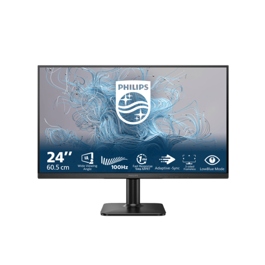 Монитор 23,8" PHILIPS 24E2N1100LB/01 VA 1920x1080 100Hz 1мс 250кд/м 4000:1 1xHDMI 1xVGA Черный