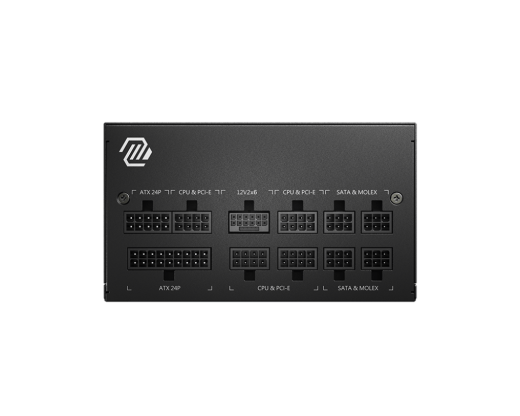 Блок питания MSI  850W, MAG A850GL PCIE5, Full Modular, ATX, 80+ GOLD, КПД >90%, Fan 120mm, Черный