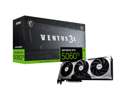 Видеокарта MSI GeForce RTX 5060 Ti 16G VENTUS 3X OC, 16Gb GDDR7 128-bit 1xHDMI 3xDP