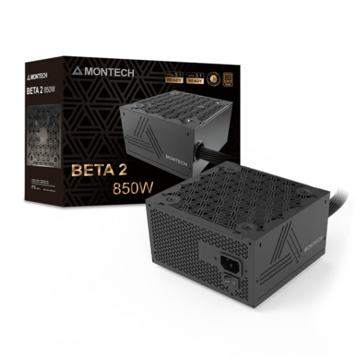 Блок питания Montech  850W, BETA 2 850W, Non Modular, ATX, 80+ BRONZE, КПД 90%, Fan 120mm, Черный