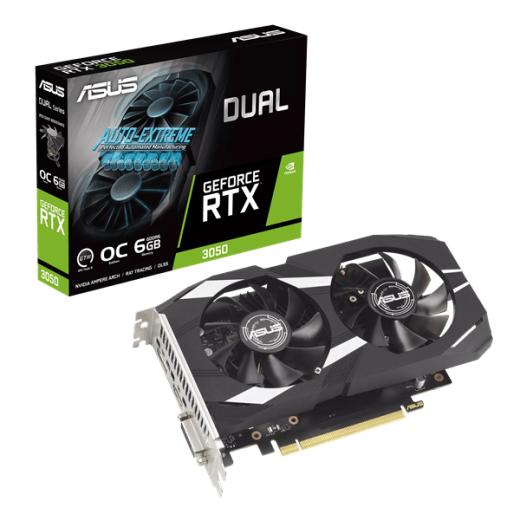 Видеокарта ASUS GeForce RTX 3050 OC GDDR6 6GB 96-bit DVI HDMI DP DUAL-RTX3050-O6G