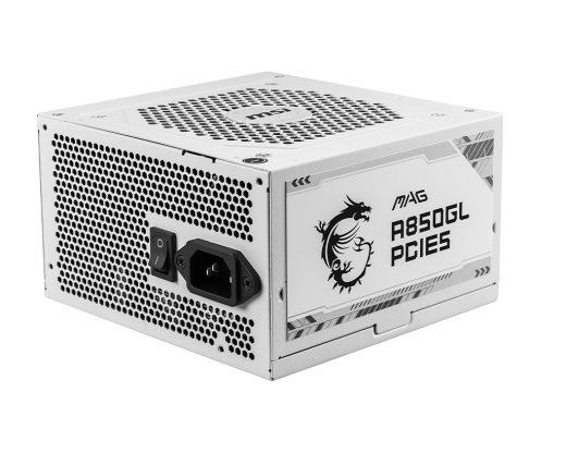 Блок питания MSI  850W, MAG A850GL PCIE5 WHITE, Full Modular, ATX, 80+ GOLD, >90%, Fan 120mm, Белый