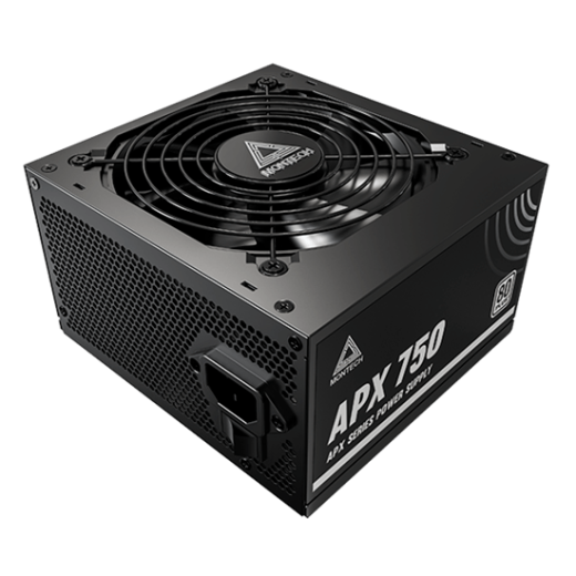 Блок питания Montech  750W, APX 750W, Non Modular, ATX, 80+ WHITE, КПД 90%, Fan 120mm, Черный