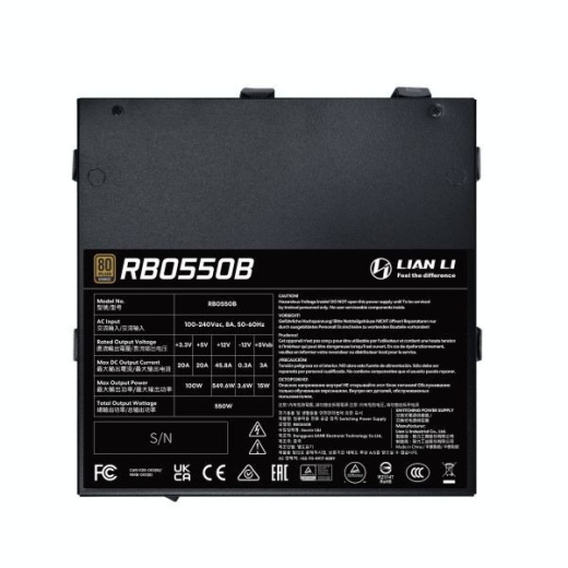 Блок питания Lian Li  550W, RB550B, Non Modular, 80+ BRONZE, КПД 85%, Черный, G9P.RB0550B.B000.EU