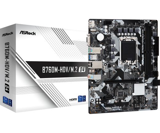 Материнская плата ASRock B760M-HDV/M.2 D4 LGA1700 2xDDR4 4xSATA RAID M.2 VGA HDMI DP mATX