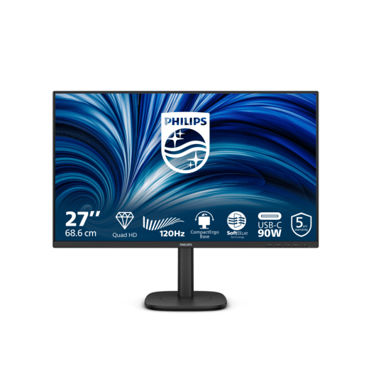 Монитор 27" PHILIPS 27B2U3601/00 IPS 2560x1440 120Hz 4ms 350cd/m2 1500:1 1xHDMI 1xDP 1xUSB-C 2x2W