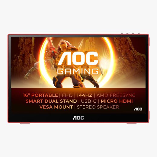 Монитор портативный AOC 15,6" 16G3 IPS 1920x1080 144Hz 4ms 250cd/m 1000:1 2xUSB-C 1xMicroHDMI