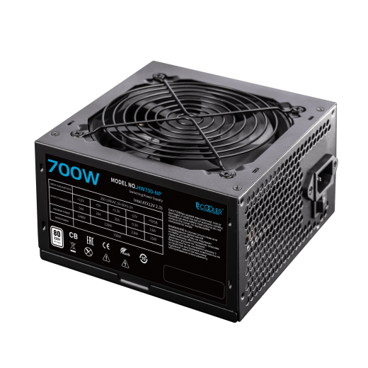 Блок питания PCCooler  700W, HW700-NP, Non Modular, 80+, КПД ≥80%, ATX, Fan 120mm, Черный, HW700-NP