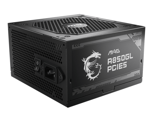 Блок питания MSI  850W, MAG A850GL PCIE5, Full Modular, ATX, 80+ GOLD, КПД >90%, Fan 120mm, Черный