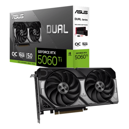 Видеокарта ASUS GeForce RTX5060 Ti 16Gb, DUAL OC GDDR7 128-bit 1xHDMI 3xDP DUAL-RTX5060TI-O16G
