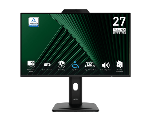 Монитор 27" MSI PRO MP272PMG IPS FHD 120Hz 1ms 300cd/m 1500:1 WEB HDMI VGA DP 3xUSB 2x2W HAS Черный