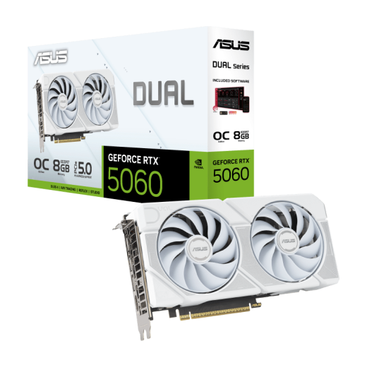 Видеокарта ASUS GeForce RTX5060 8Gb, DUAL OC Edition White, GDDR7 HDMI 3xDP DUAL-RTX5060-O8G-WHITE