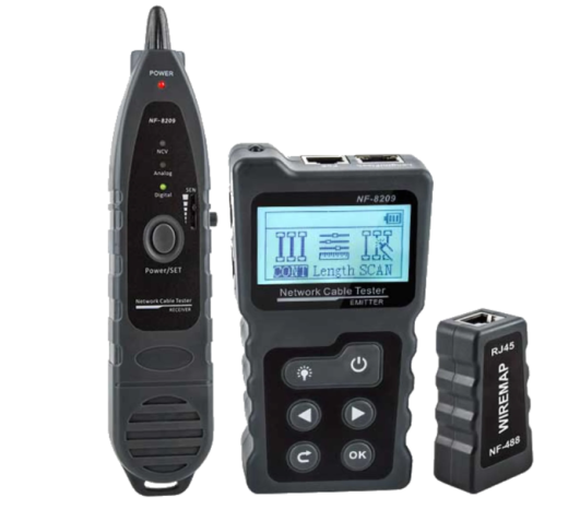Многофункциональный тестер для LAN, телефонного  кабеля, определение PoE, WIREMAP, фонарь NF-8209