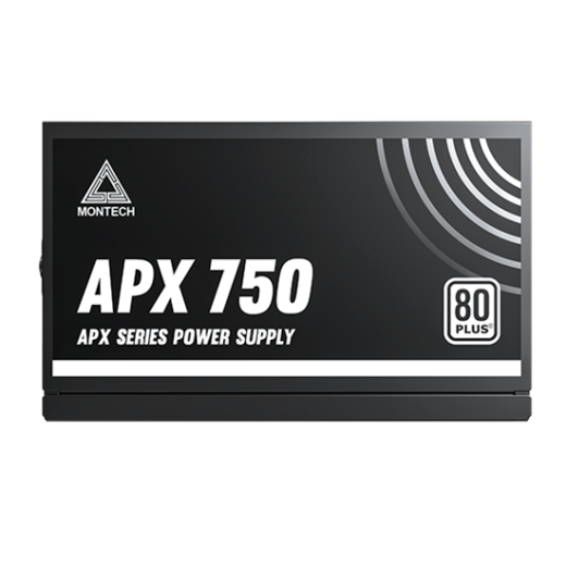 Блок питания Montech  750W, APX 750W, Non Modular, ATX, 80+ WHITE, КПД 90%, Fan 120mm, Черный